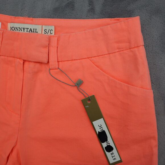 Ponny Tail Shorts Womens S Neon Orange Flat Front Mid Rise Slash Pockets Chino - Picture 7 of 16